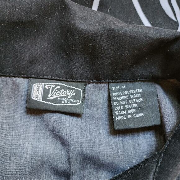 Victory Motorcycles USA Shirt Mens Size M Short Sleeve Button Flames Garage Shop - Picture 7 of 7